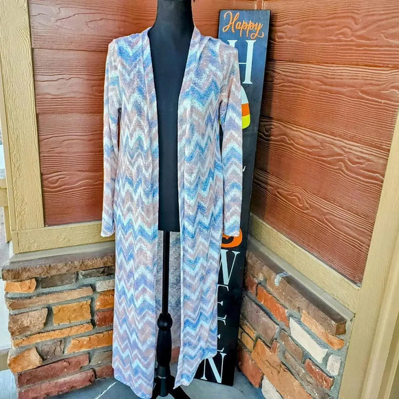 NWT Amelia James Size Medium M Pastel Chevron Duster Cardigan - Picture 4 of 12